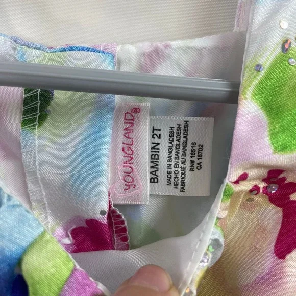 NEW Youngland toddler girl's floral‎ formal belted sequin satin lined dress 2T - Picture 4 of 9